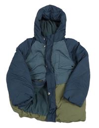 Tmavomodrošedo-khaki šušťáková zimná bunda s kapucňou zn. George