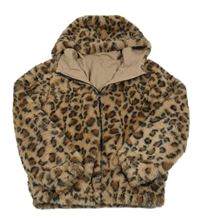 Hnedá vzorovaná kožušinová podšitá bunda s kapucňou Dunnes