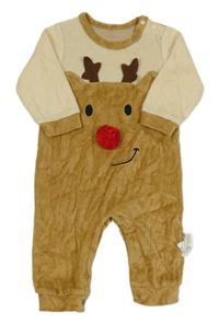 Béžovo-smotanový zamatový overal so sobom