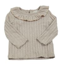 Béžové úpletové žebrované triko s volánkem Primark