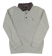 Šedý svetr s košilovým límečkem a výšivkou Next