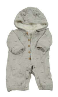 Sivá pletená zateplená kombinéza s kapucňou a 3D bodky a kapucňou F&F