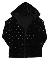 Čierna zamatová prepínaci mikina s korálkami a kapucňou George