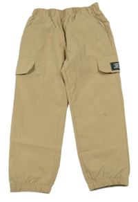 Béžové ľahké cuff nohavice s vreckami Shein