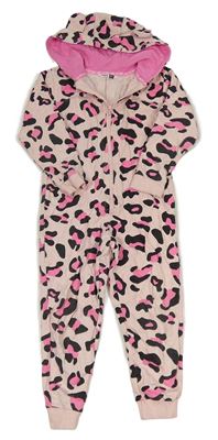 Světlerůžovo-černá vzorovaná tepláková kombinéza s kapucí Pep&Co.