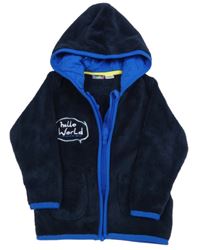 Tmavomodrá chlpatá prepínaci mikina s nápisom a kapucňou Lupilu