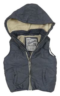 Tmavomodrá melírovaná šušťáková zateplená vesta s kapucňou Rebel