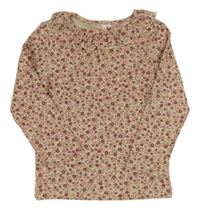 Béžovo-růžové květované žebrované triko s volánkem Topolino