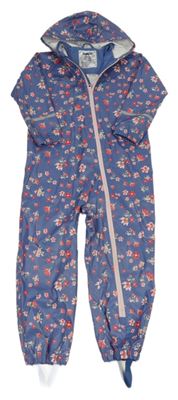 Modrá kvetovaná nepromokavá kombinéza s kapucňou Lupilu