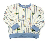 Bielo-modrá pruhovaná mikina s obrázkami a nápismi Shein