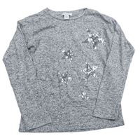 Sivý melírovaný sveter s hvězdičkami z flitrů Primark