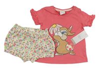 2set - Ružové tričko s Thumperem + biele kraťasy s kvietkami Disney