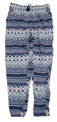 Modro-bílo-růžové vzorované harémové kalhoty H&M