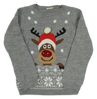 Sivý vianočný sveter so sobom a flitrami LC Waikiki