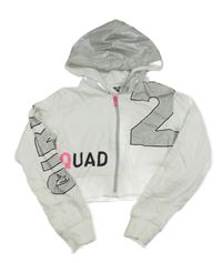 Bielo-strieborná crop mikina s nápisom a kapucňou