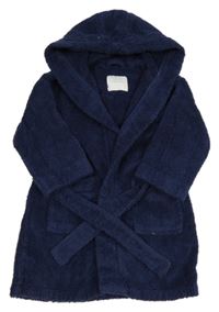 Tmavomodrý chlupatý župan s páskem a kapucí Next 