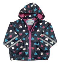 Tmavomodrá nepromokavá jarná bunda so srdiečkami a kapucňou Kids