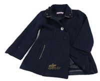 Tmavomodrý flaušový jarní kabát s kamínky a hroty