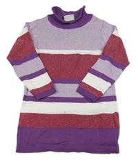 Fialovo-bílo-tmavorůžová pruhovaná třpytivá svetrová tunika se stojáčkem Infinity 