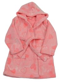 Neónově ružový chlpatý župan so srdiečkami a kapucňou Matalan