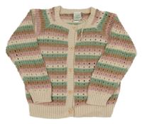 Farebný pruhovaný prepínaci sveter s dirkovaným vzorom Alana