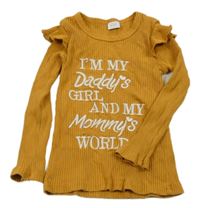 Okrové žebrované triko s nápisem 