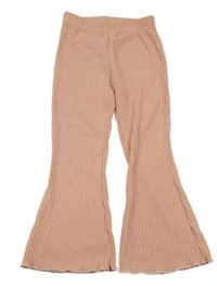Broskvové rebrované pletené flare nohavice