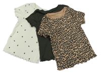 Nové - 3x - Bílé + tmavošedé + starorůžové žebrované tričko George 