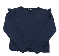 Tmavomodré žebrované triko s volánky Kiki&Koko