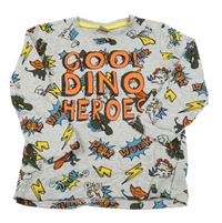 Sivé melírované tričko s dinosaurami a nápisom Kiki&Koko