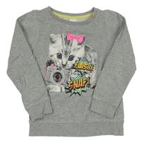 Sivá melírovaná mikina s mačkou C&A