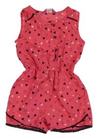 Neónově ružovo-čierny kraťasový overal so srdiečkami Yd.