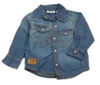 Tmavomodrá riflová košile s nápisem 