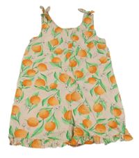 Broskvový plátěný kraťasový overal s pomeranči Primark