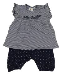 Pruhovano-tmavomodrý overal s puntíky Bubble gum