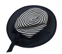 Tmavomodro-biely pruhovaný slaměný klobúk