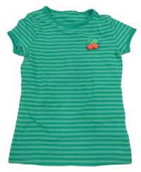 Zelené pruhované tričko s třešničkami Topolino