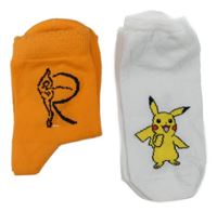 Nové - 2x - Bílé ponožky Pikachu + oranžové ponožky s obrázkem vel. 31-36