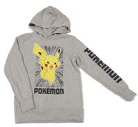 Šedá mikina s Pikachu a kapucí 