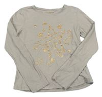 Šedobéžové tričko so zlatými hviezdičkami a nápismi PRIMARK