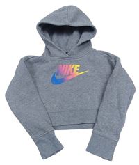 Sivá melírovaná crop mikina s logom a kapucňou Nike