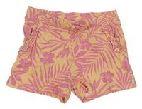 Marhuľové kraťasy s růžovými lístečky a kvetmi a kanýrky zn. H&M