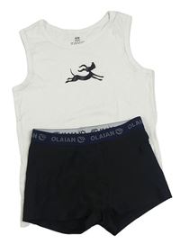 2Set - Bílý nátělník s pejskem H&M + černé  boxerky s logy OLAIAN 