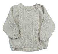 Světlešedobéžovo-smetanový melírovaný vzorovaný vlněný svetr H&M