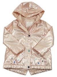 Světlerůžová metalická nepromokavá zateplená parka s obláčky a kapucí Mothercare