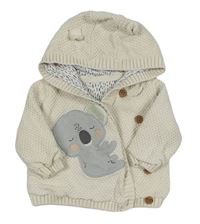Smotanový vzorovaný prepínaci zavinovací podšitý sveter s koalou a kapucňou s uškami Mothercare