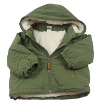 Khaki šušťáková pod/zimní bunda s medvedíkom a odopínacíá kapucňou H&M