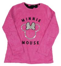 Tmavorůžová plyšová pyžamová mikina s Minnie z flitrů PRIMARK