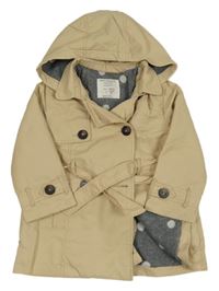 Béžový šusťákový zateplený kabát s kapucí a páskem Zara