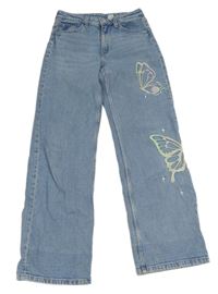 Světlemodré šisované wide leg waist rifle H&M